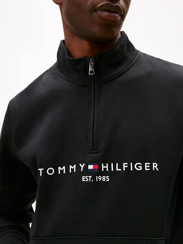 Camisola com fecho de correr de um quarto com logótipo Tommy Camisola com fecho de correr de um quarto com logótipo Tommy