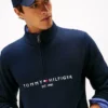Camisola com fecho de correr de um quarto com logótipo Tommy Camisola com fecho de correr de um quarto com logótipo Tommy
