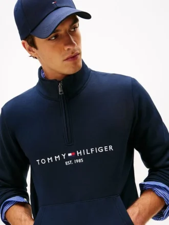 Camisola com fecho de correr de um quarto com logótipo Tommy