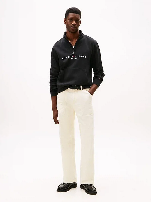 Camisola com fecho de correr de um quarto com logótipo Tommy Camisola com fecho de correr de um quarto com logótipo Tommy