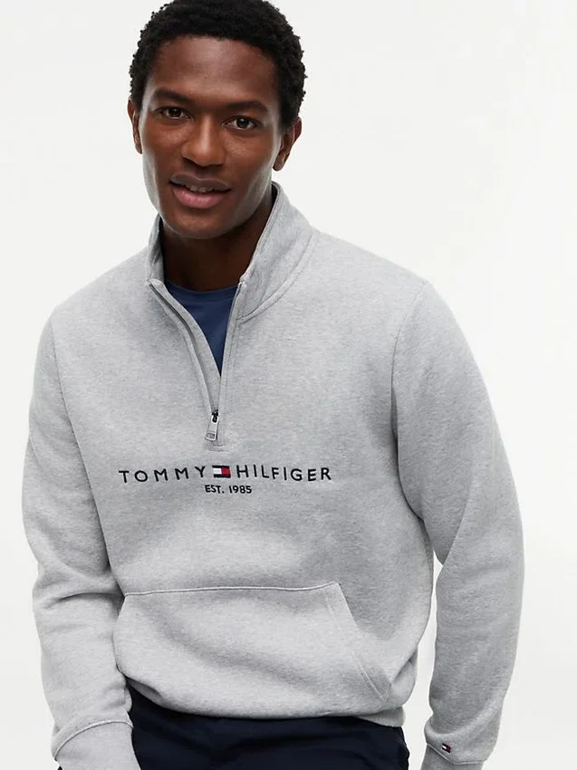 Camisola com fecho de correr de um quarto com logótipo Tommy Camisola com fecho de correr de um quarto com logótipo Tommy
