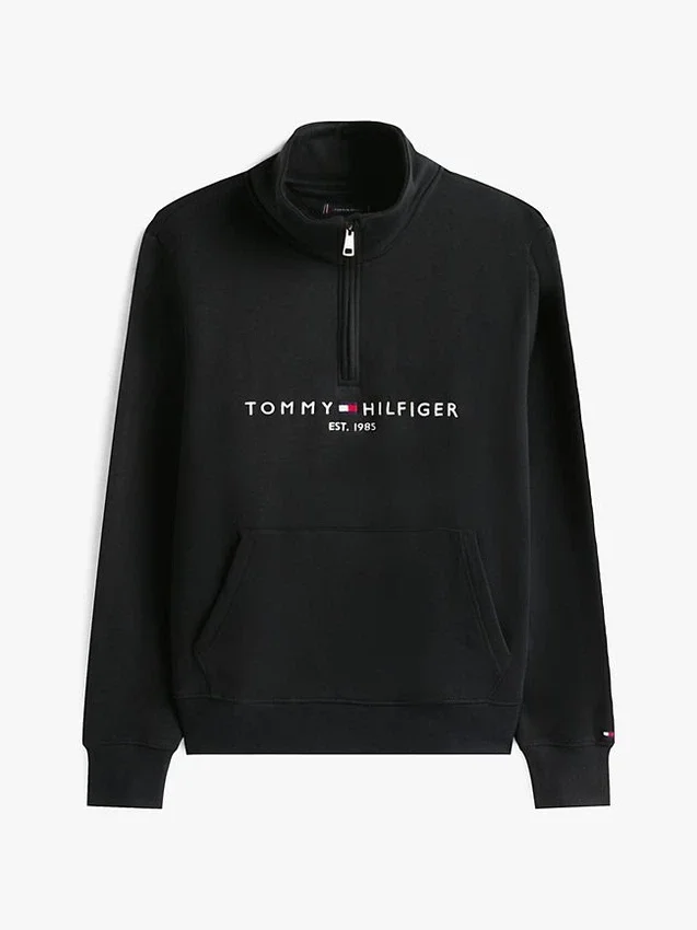 Camisola com fecho de correr de um quarto com logótipo Tommy Camisola com fecho de correr de um quarto com logótipo Tommy