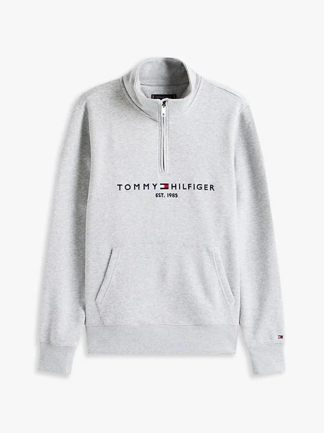 Camisola com fecho de correr de um quarto com logótipo Tommy Camisola com fecho de correr de um quarto com logótipo Tommy