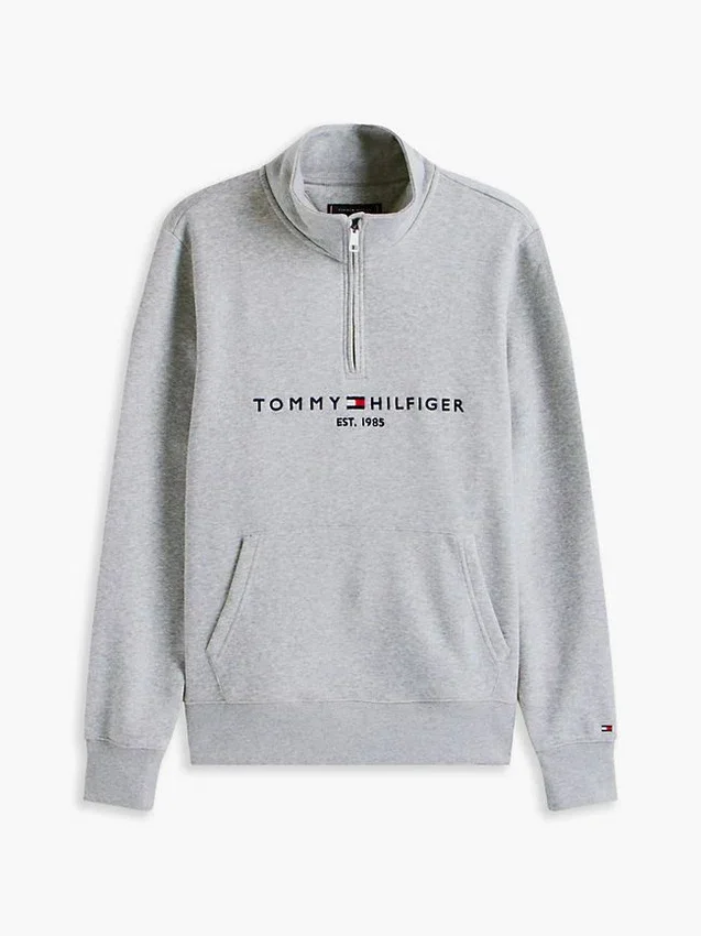 Camisola com fecho de correr de um quarto com logótipo Tommy Camisola com fecho de correr de um quarto com logótipo Tommy