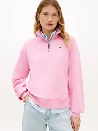 Camisola com fecho de correr de um quarto e interior escovado