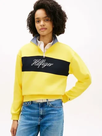 Camisola com fecho de correr de um quarto e interior escovado