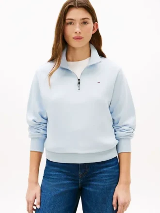 Camisola com fecho de correr de um quarto e interior escovado