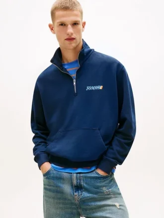 Camisola com fecho de correr de um quarto e logótipo Tommy Jeans