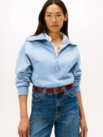 Camisola com fecho de correr de um quarto em malha interlock
