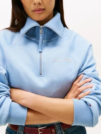 Camisola com fecho de correr de um quarto em malha interlock