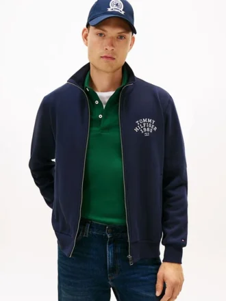 Camisola com fecho em malha polar flexível com logótipo em arco