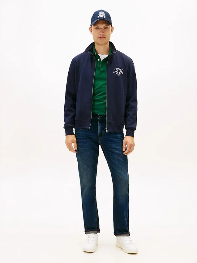 Camisola com fecho em malha polar flexível com logótipo em arco Camisola com fecho em malha polar flexível com logótipo em arco