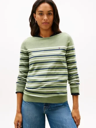 Camisola com gola em barco e riscas múltiplas