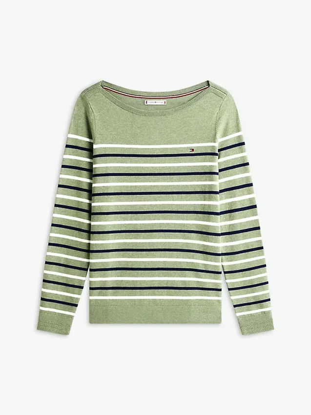 Camisola com gola em barco e riscas múltiplas Camisola com gola em barco e riscas múltiplas