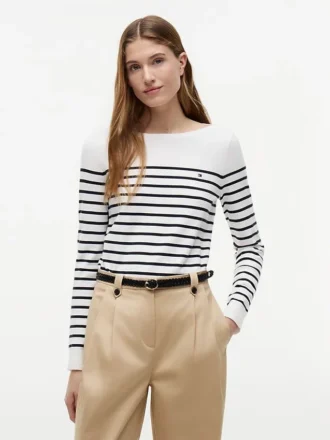 Camisola com gola em barco às riscas