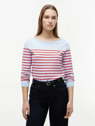 Camisola com gola em barco às riscas Camisola com gola em barco às riscas