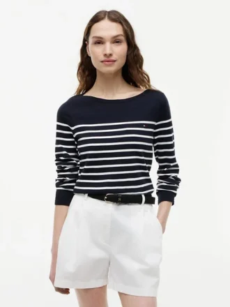 Camisola com gola em barco às riscas