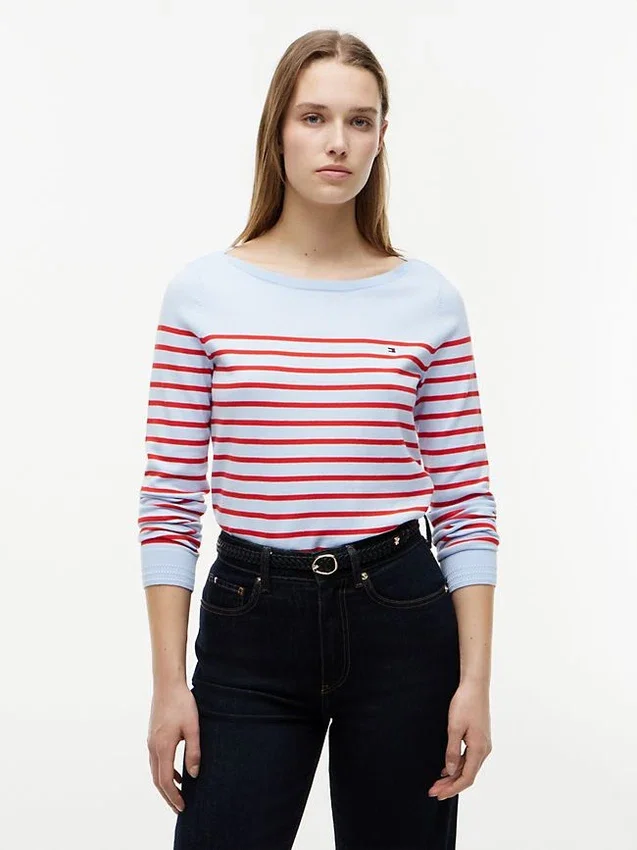 Camisola com gola em barco às riscas Camisola com gola em barco às riscas