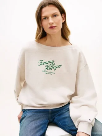 Camisola com logótipo em script e gola barco