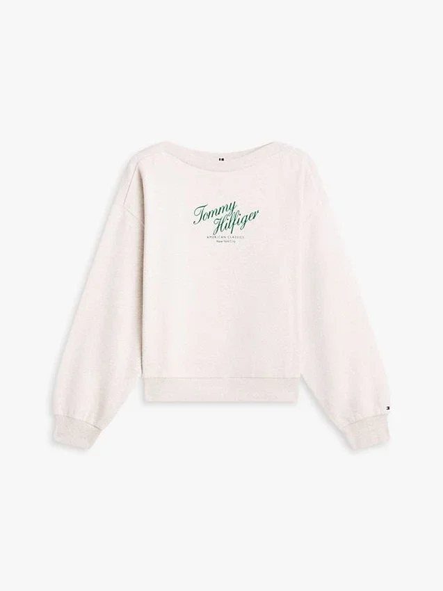 Camisola com logótipo em script e gola barco Camisola com logótipo em script e gola barco
