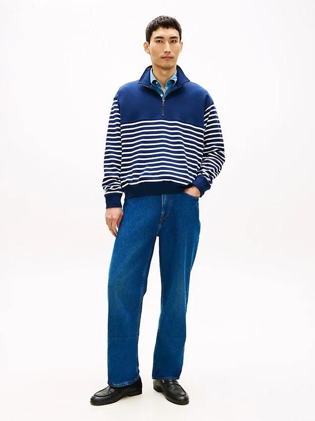 Camisola com zíper de um quarto e riscas Camisola com zíper de um quarto e riscas