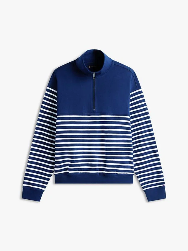 Camisola com zíper de um quarto e riscas Camisola com zíper de um quarto e riscas