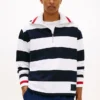 Camisola com zíper de um quarto e riscas bretãs Camisola com zíper de um quarto e riscas bretãs