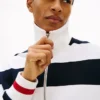 Camisola com zíper de um quarto e riscas bretãs Camisola com zíper de um quarto e riscas bretãs