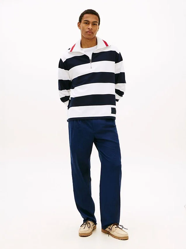 Camisola com zíper de um quarto e riscas bretãs Camisola com zíper de um quarto e riscas bretãs