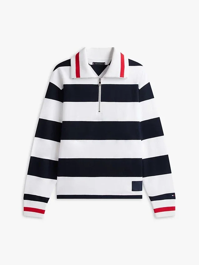 Camisola com zíper de um quarto e riscas bretãs Camisola com zíper de um quarto e riscas bretãs