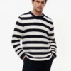 Camisola de croché às riscas com corte descontraído Camisola de croché às riscas com corte descontraído