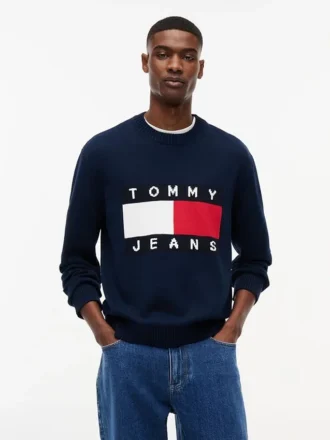 Camisola de gola redonda com logótipo da bandeira da Tommy Jeans