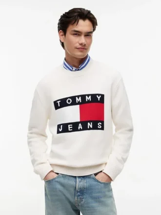 Camisola de gola redonda com logótipo da bandeira da Tommy Jeans