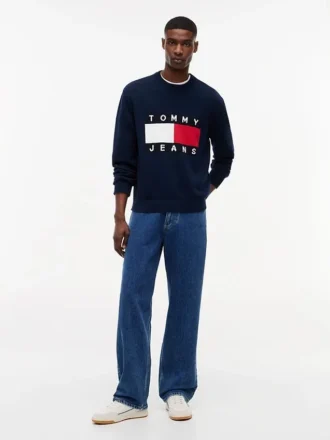 Camisola de gola redonda com logótipo da bandeira da Tommy Jeans