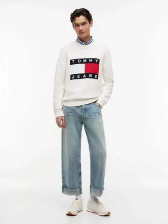 Camisola de gola redonda com logótipo da bandeira da Tommy Jeans