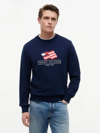 Camisola de gola redonda com logótipo de bandeira ondulada