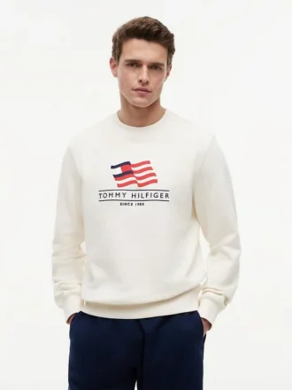 Camisola de gola redonda com logótipo de bandeira ondulada