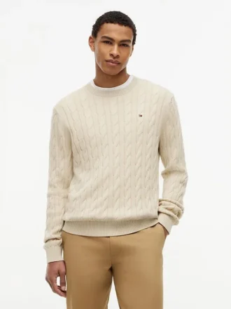 Camisola de gola redonda com malha trançada