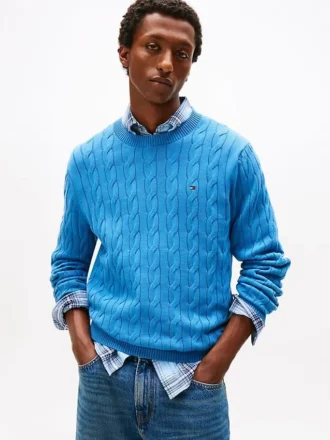 Camisola de gola redonda com malha trançada