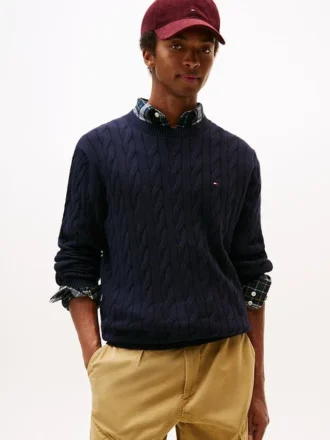 Camisola de gola redonda com malha trançada