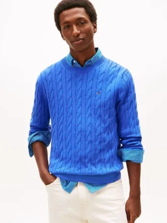 Camisola de gola redonda com malha trançada