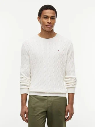 Camisola de gola redonda com malha trançada