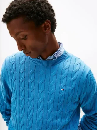 Camisola de gola redonda com malha trançada