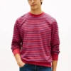 Camisola de gola redonda em felpo às riscas Camisola de gola redonda em felpo às riscas