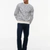Camisola de gola redonda em felpo às riscas Camisola de gola redonda em felpo às riscas