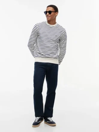 Camisola de gola redonda em felpo às riscas
