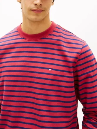 Camisola de gola redonda em felpo às riscas