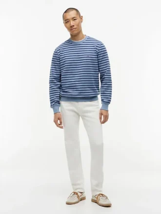Camisola de gola redonda em felpo às riscas