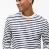 Camisola de gola redonda em felpo às riscas Camisola de gola redonda em felpo às riscas