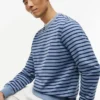 Camisola de gola redonda em felpo às riscas Camisola de gola redonda em felpo às riscas